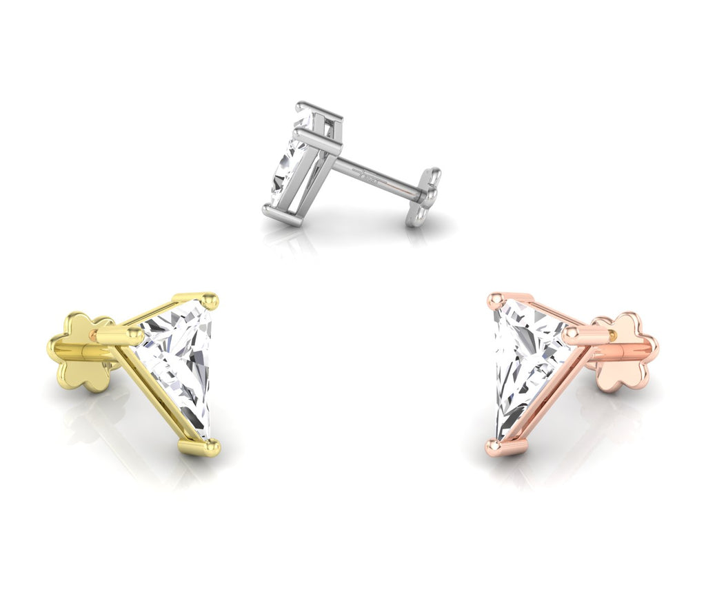 vimg:FJ4907|vimg:FJ4912|14K White Gold Trillion Diamond Stud Earrings — 3 COLOR