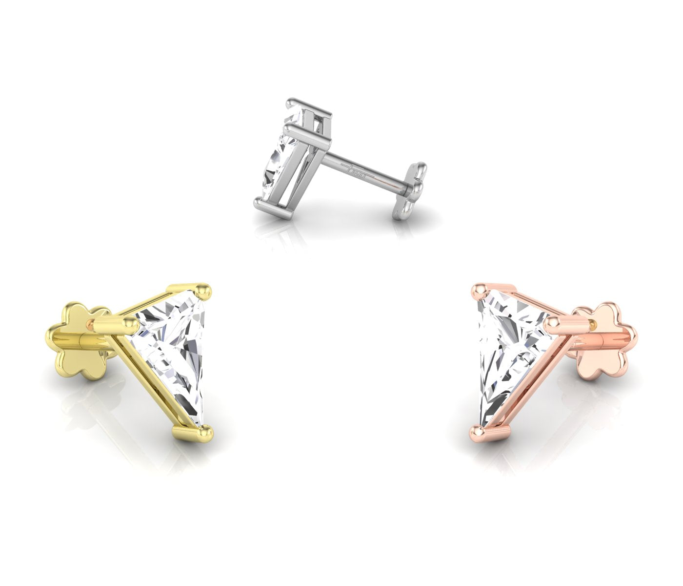 vimg:FJ4907|vimg:FJ4912|14K White Gold Trillion Diamond Stud Earrings — 3 COLOR
