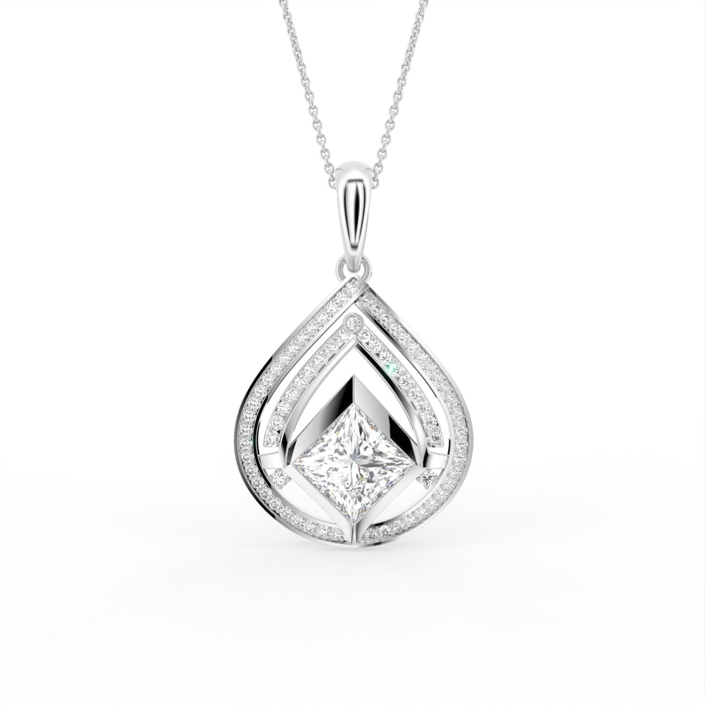 18K Bespoke Princess Diamond Pendant — FRONT