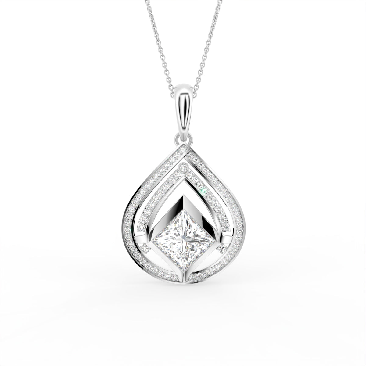 18K Bespoke Princess Diamond Pendant — FRONT
