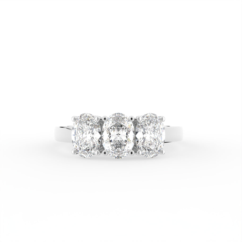 18K White Gold Trilogy Oval Diamond Ring — TOP