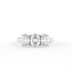 18K White Gold Trilogy Oval Diamond Ring — TOP