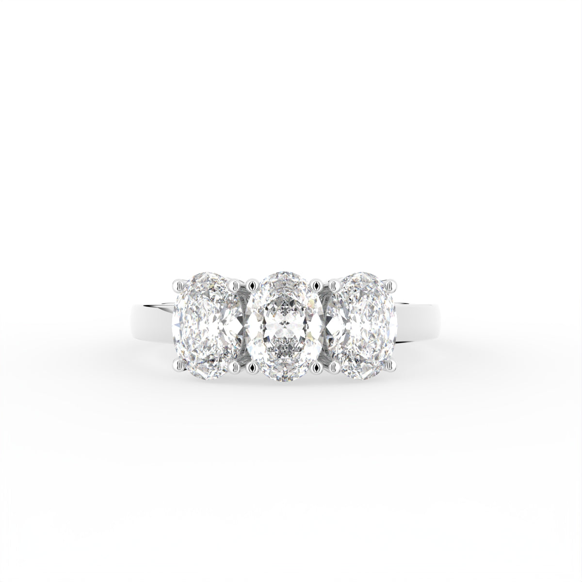18K White Gold Trilogy Oval Diamond Ring — TOP