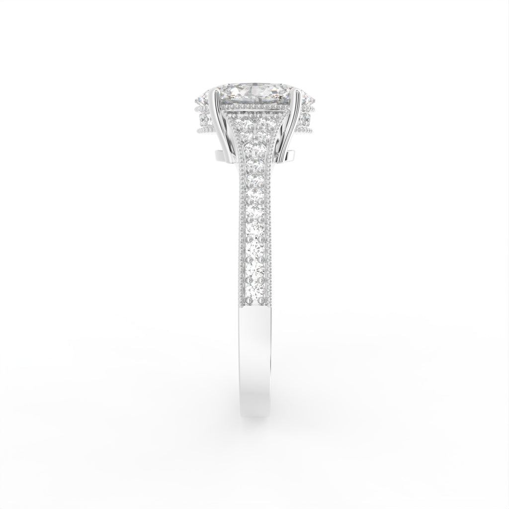 18K Solitaire Oval Diamond Engagement Ring — SIDE