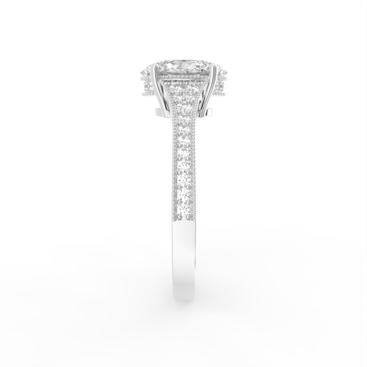 18K Solitaire Oval Diamond Engagement Ring — SIDE
