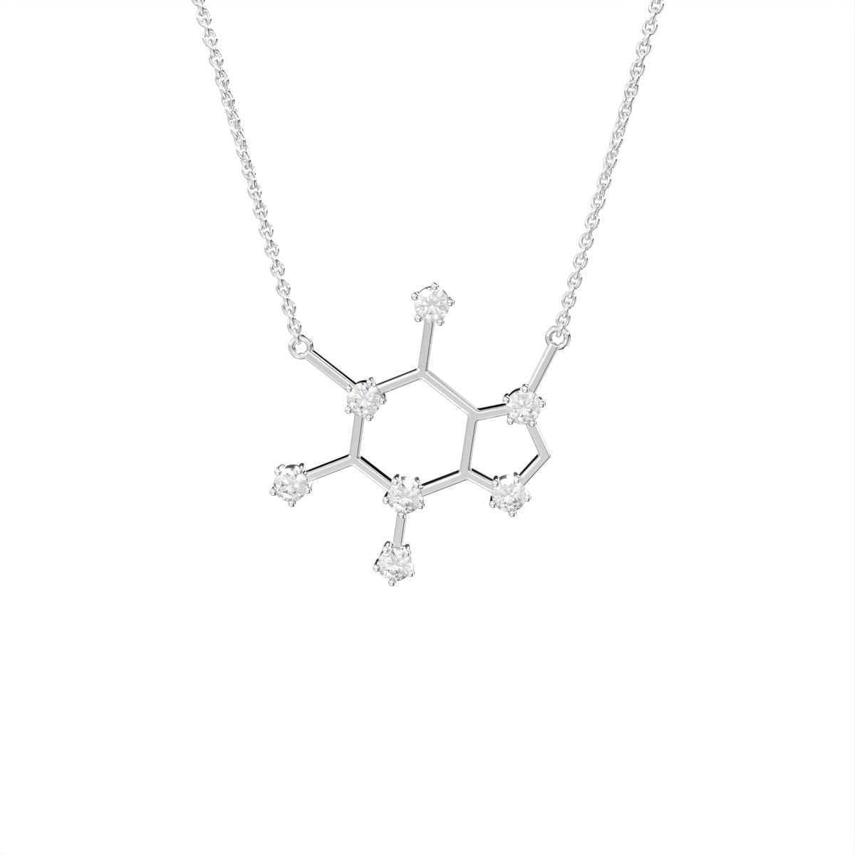 vimg:FJ3339|vimg:FJ3305|vimg:FJ3356|14K White Gold Molecule Round Diamond Pendant — 3D VIEW