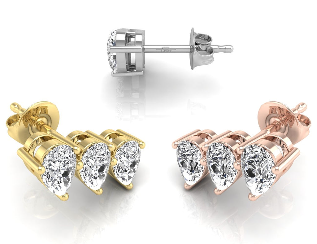 18K White Gold Pear Diamond Climber Earrings — 3 COLOR