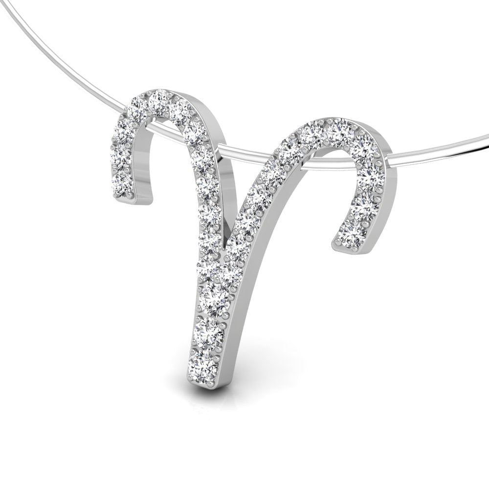 18K White Gold Zodiac Round Diamond Pendant — 3D VIEW