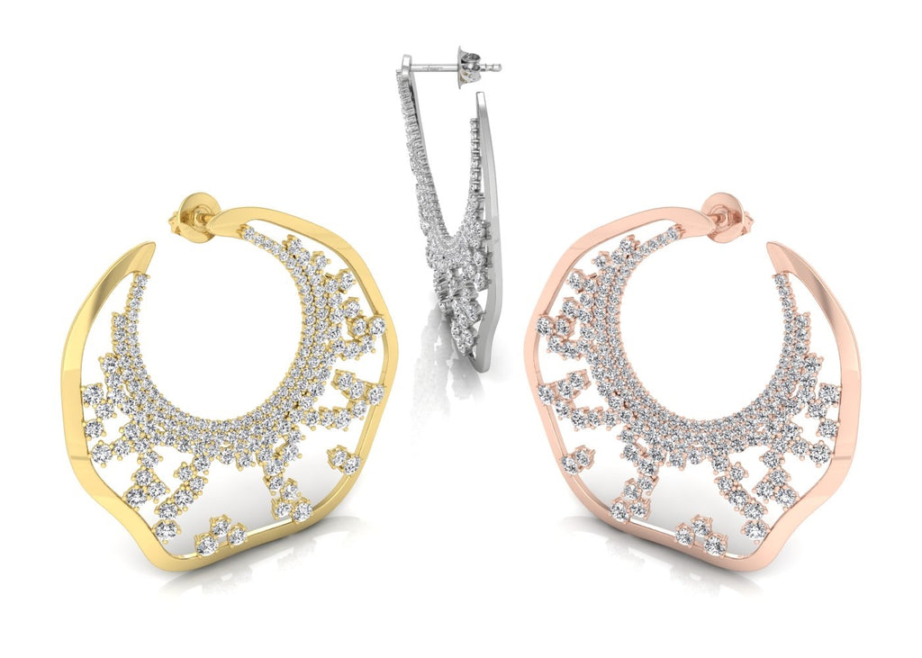 14K White Gold Round Diamond Earrings — 3 COLOR