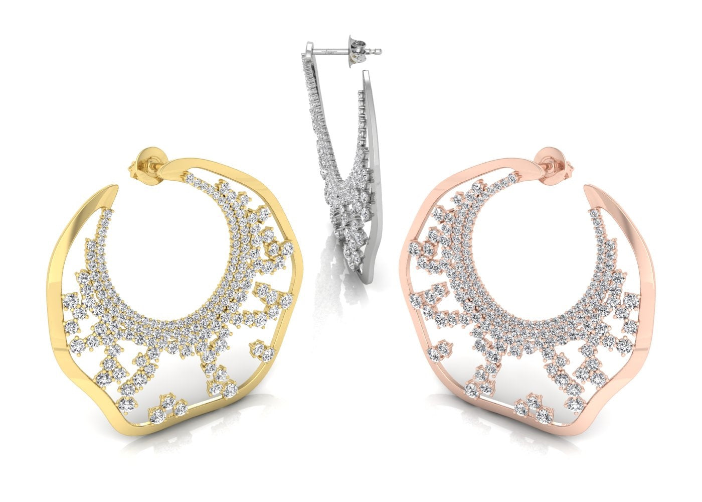 14K White Gold Round Diamond Earrings — 3 COLOR