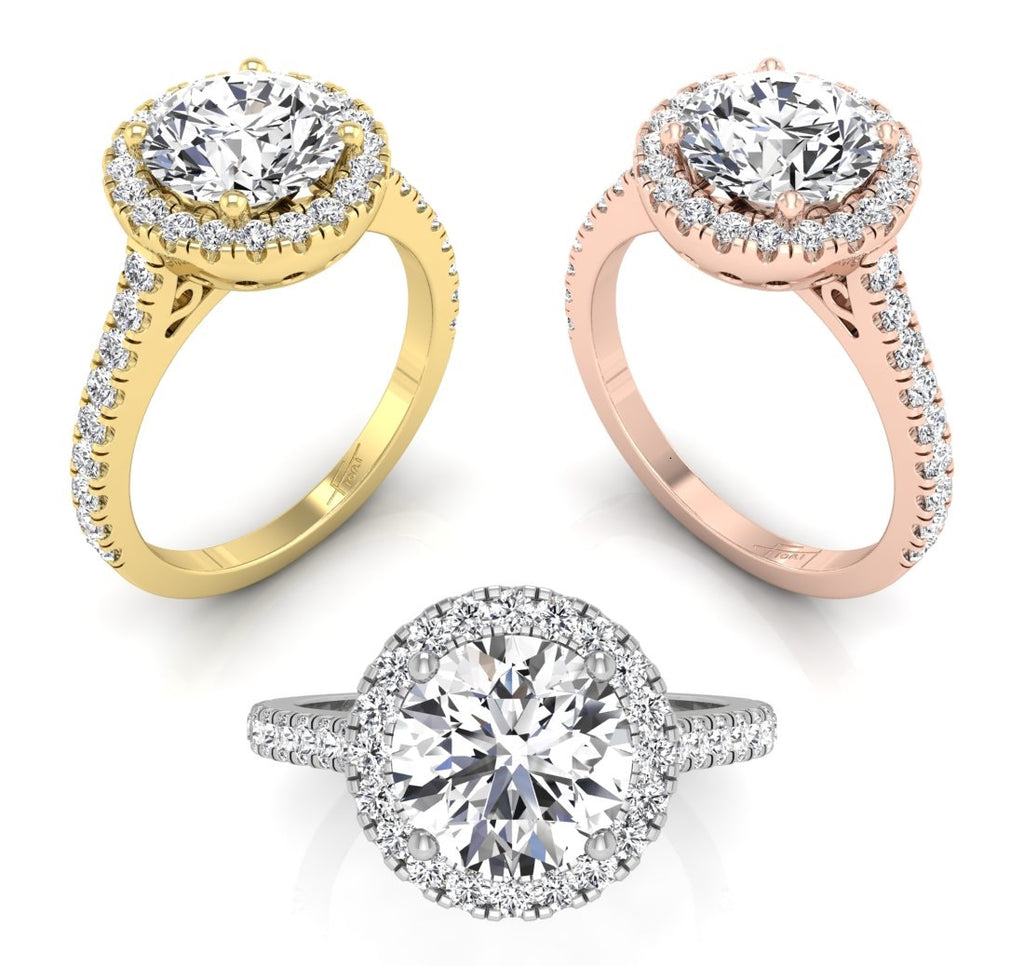 18K Halo Round Diamond Engagement Ring — 3 COLOR