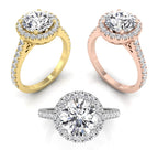 18K Halo Round Diamond Engagement Ring — 3 COLOR