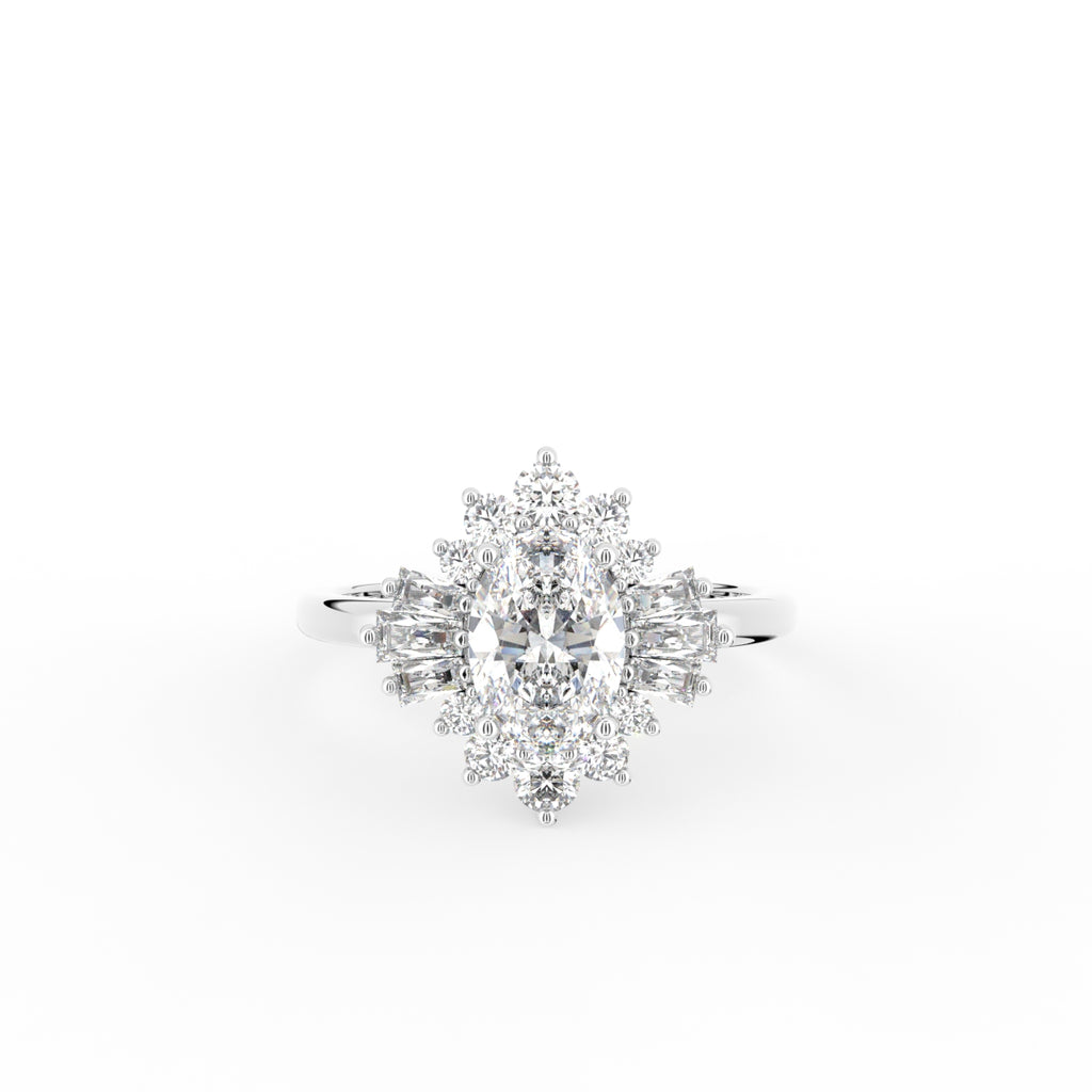 14K White Gold Oval Baguette Diamond Ring — TOP