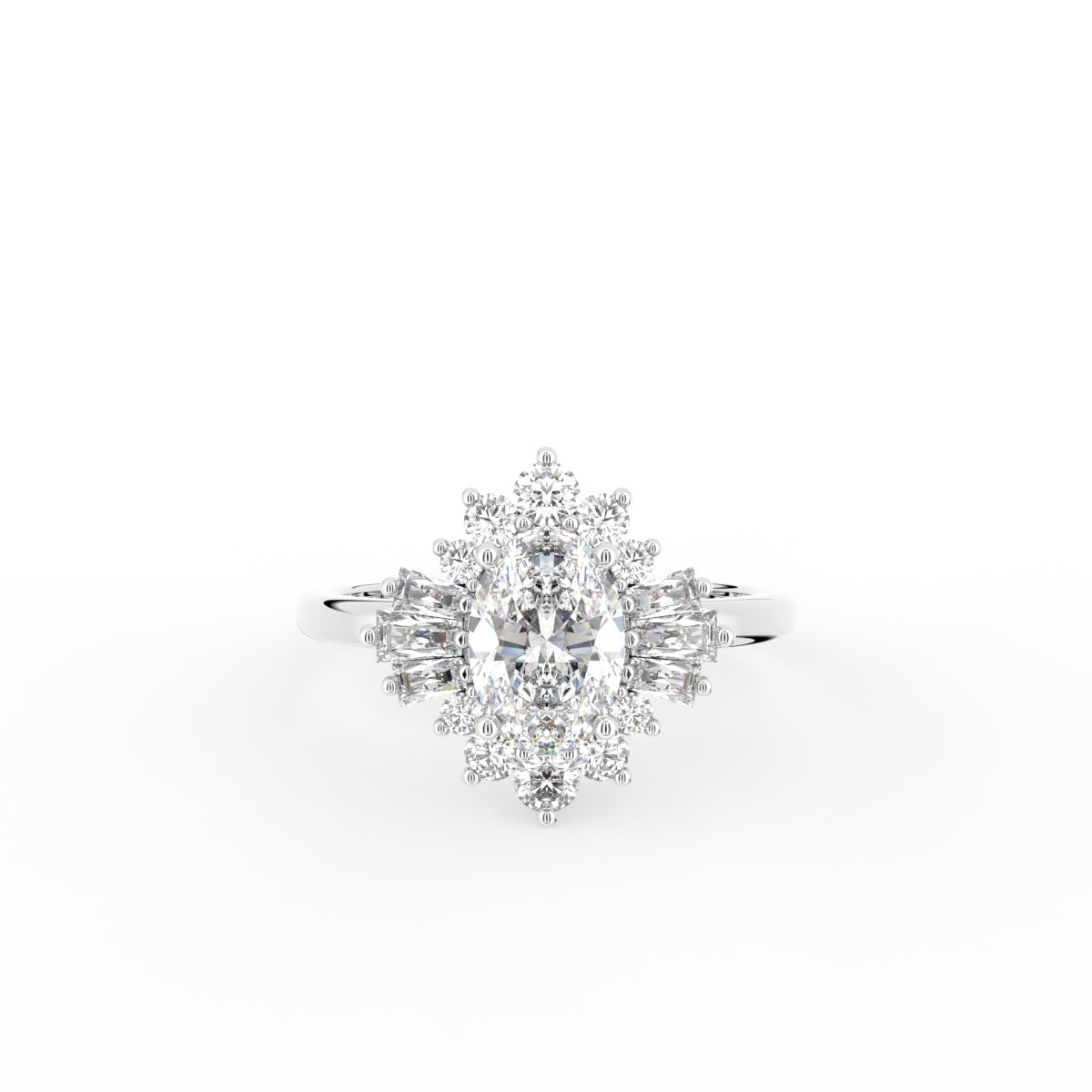 14K White Gold Oval Baguette Diamond Ring — TOP
