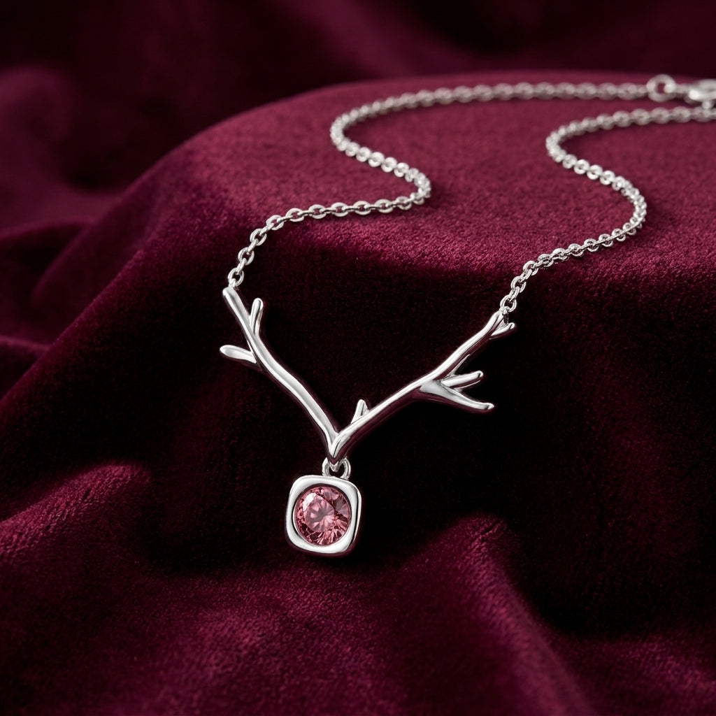 18K Antler Round Pink Diamond Pendant
