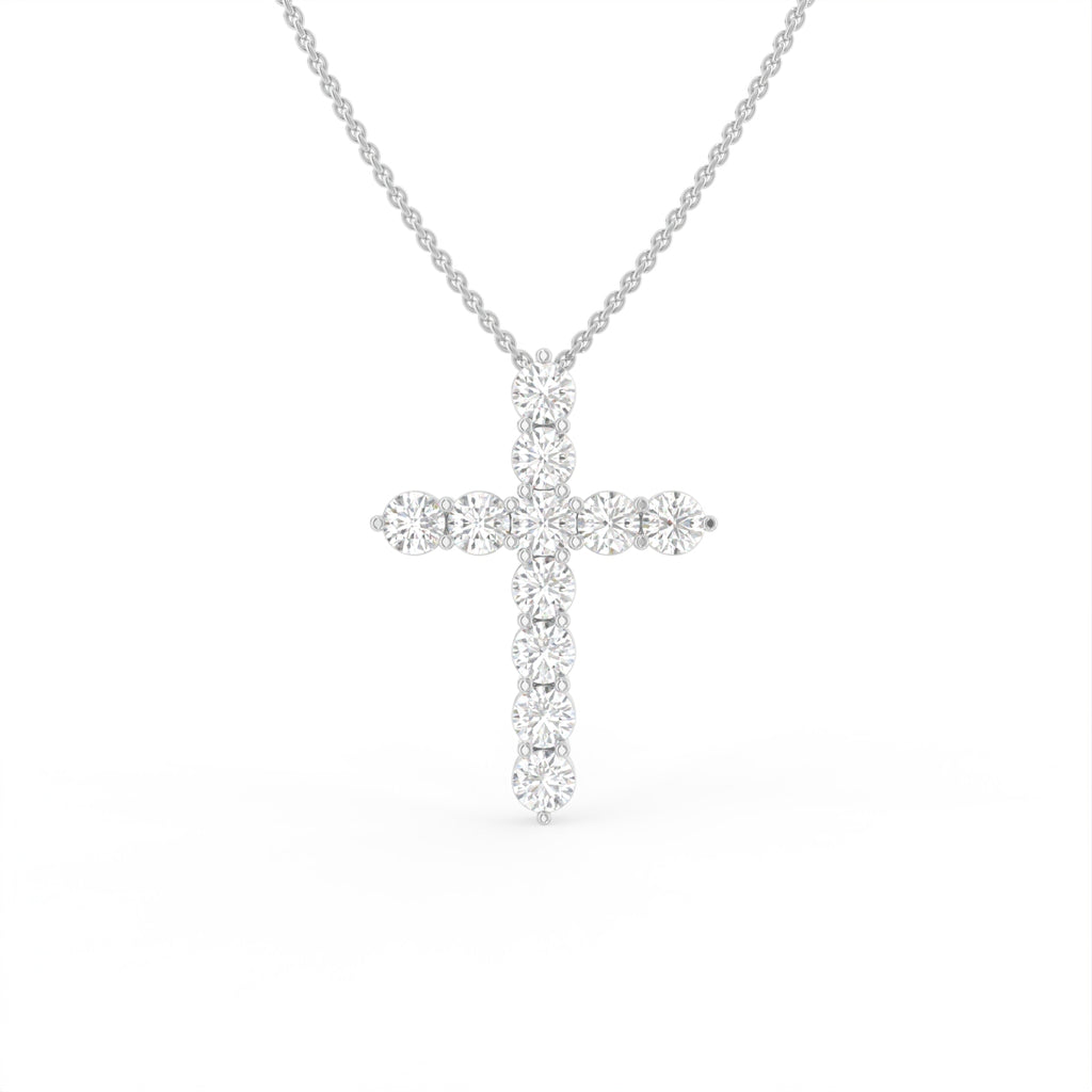 18K White Gold Cross Round Diamond Pendant — FRONT