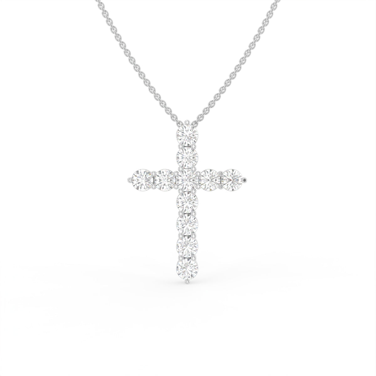 18K White Gold Cross Round Diamond Pendant — FRONT