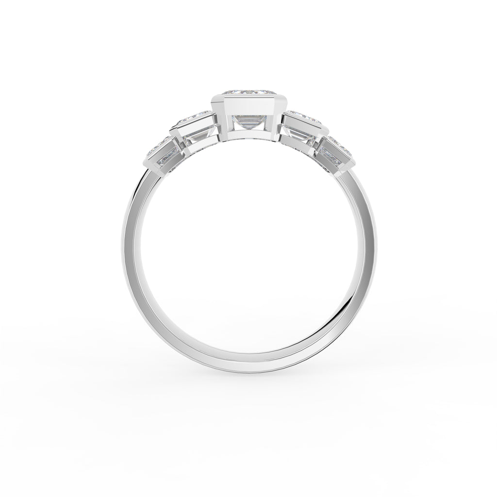 18K Five Stone Emerald Cut Diamond Ring — FRONT