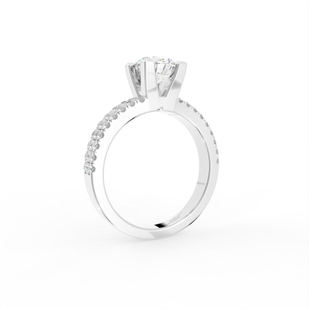 18K Round Brilliant Pavé Diamond Ring — 3D VIEW