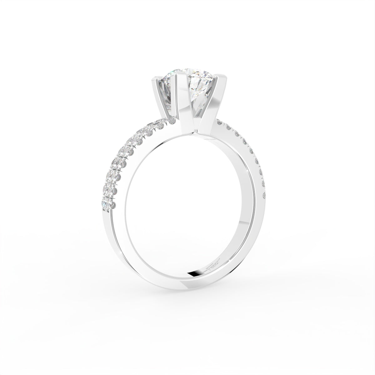 18K Round Brilliant Pavé Diamond Ring — 3D VIEW