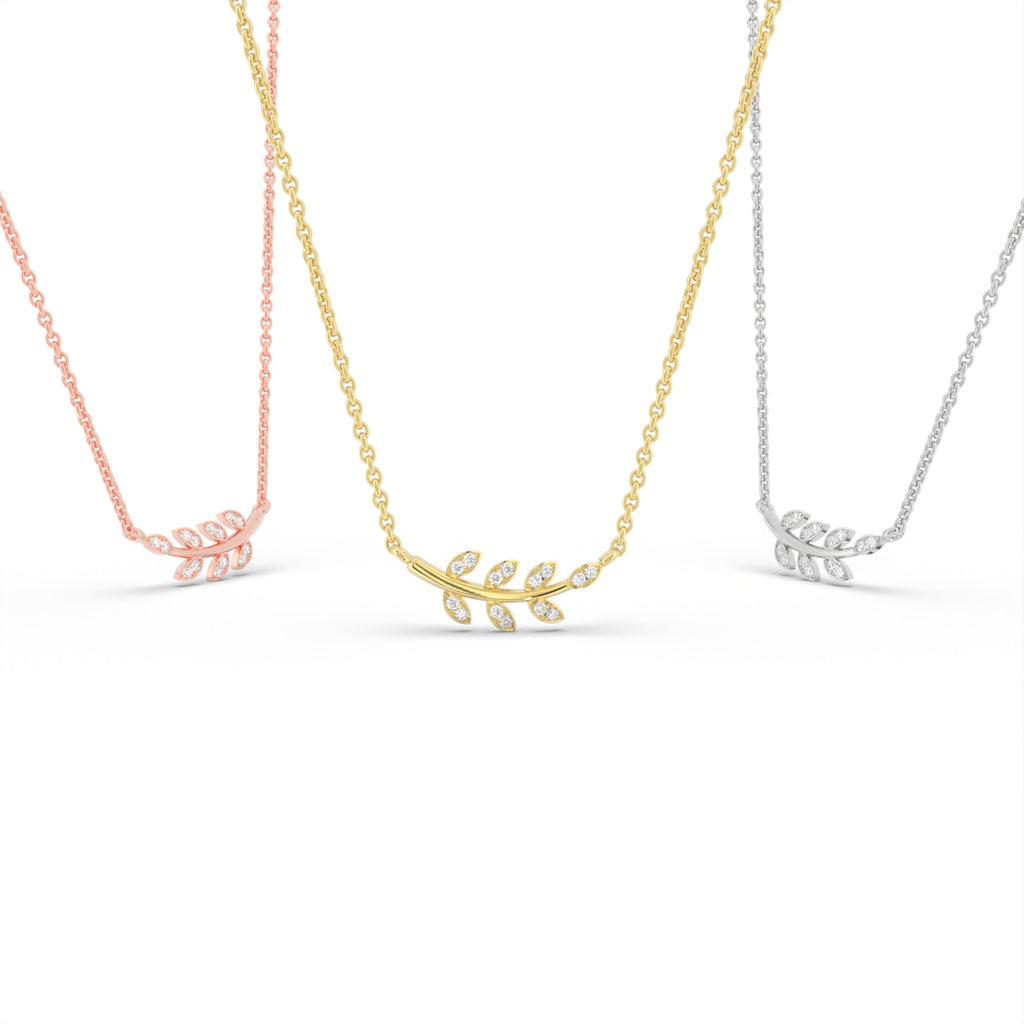 18K Floral Leaf Diamond Pendant — 3 COLOR