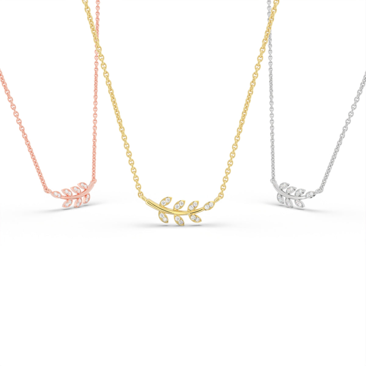 18K Floral Leaf Diamond Pendant — 3 COLOR