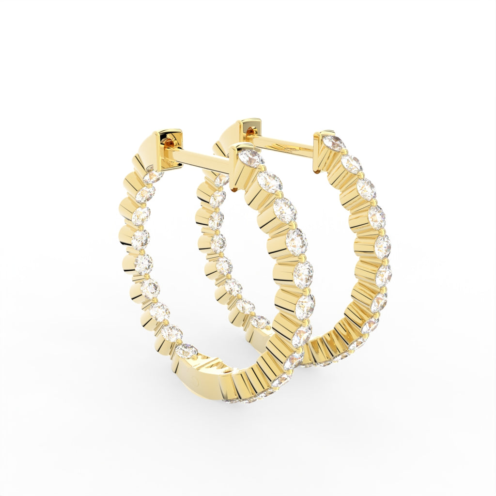 18K Diamond Hoop Earrings — 3D VIEW