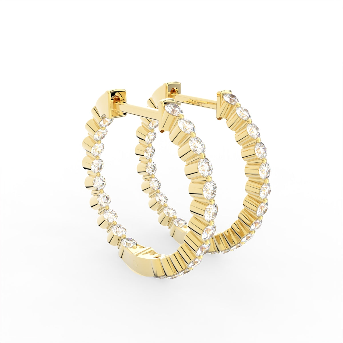 18K Diamond Hoop Earrings — 3D VIEW