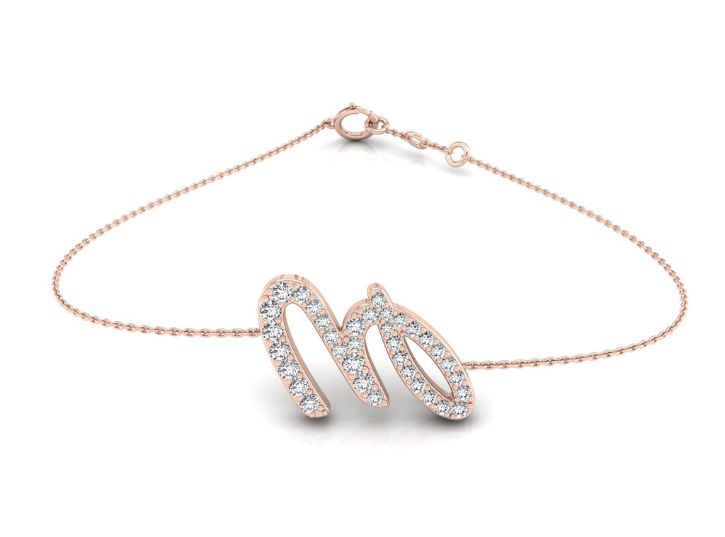 18K Rose Gold Alphabet Round Diamond Bracelet — TOP