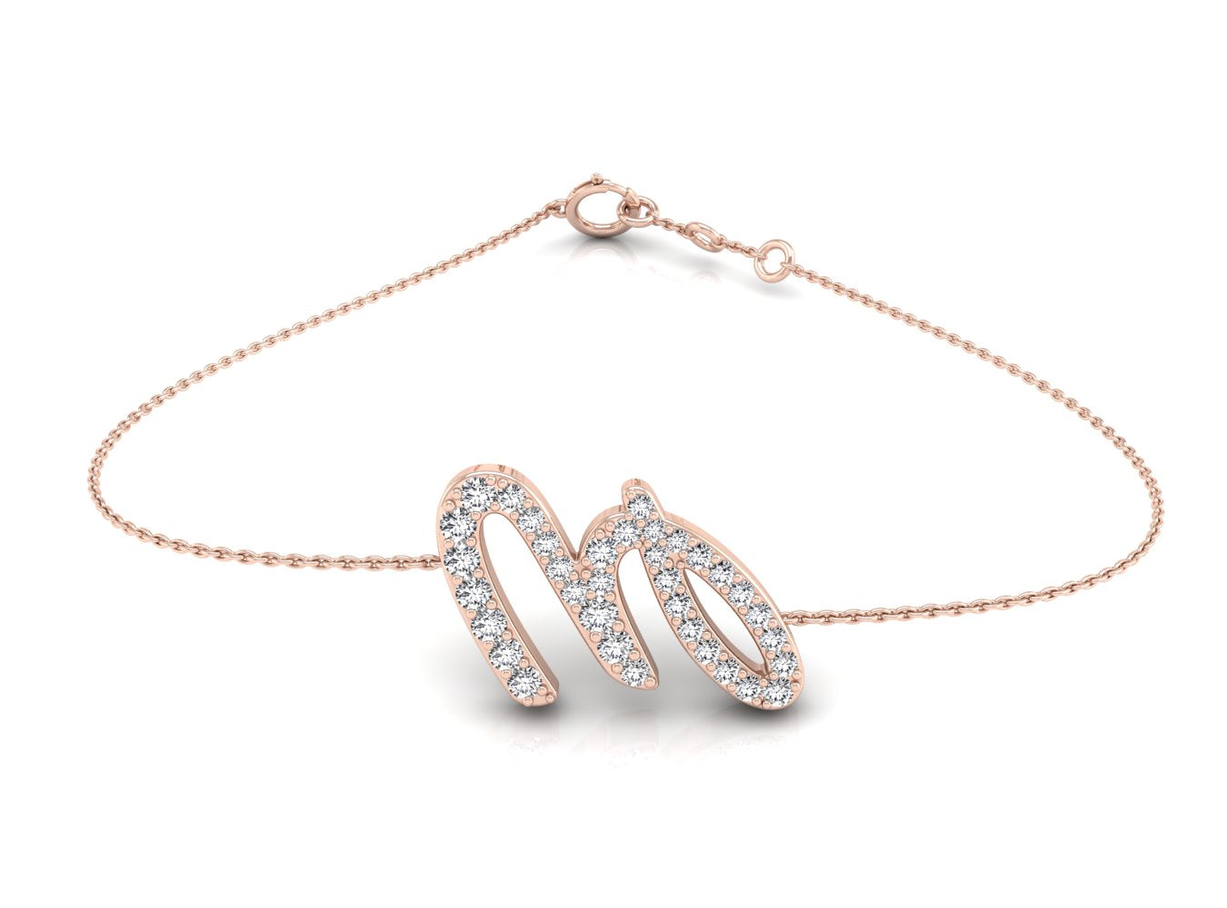 18K Rose Gold Alphabet Round Diamond Bracelet — TOP