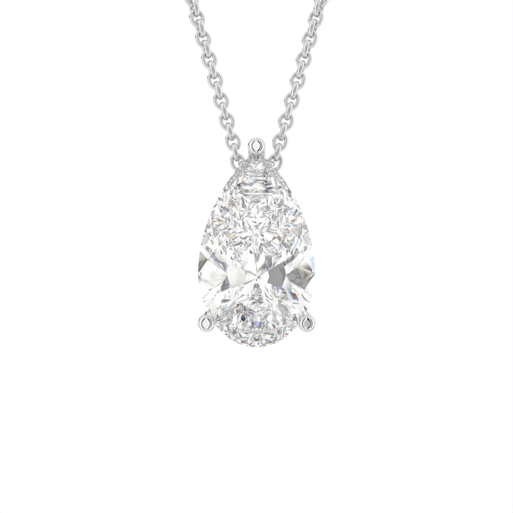 18K White Gold Solitaire Pear Diamond Pendant — FRONT