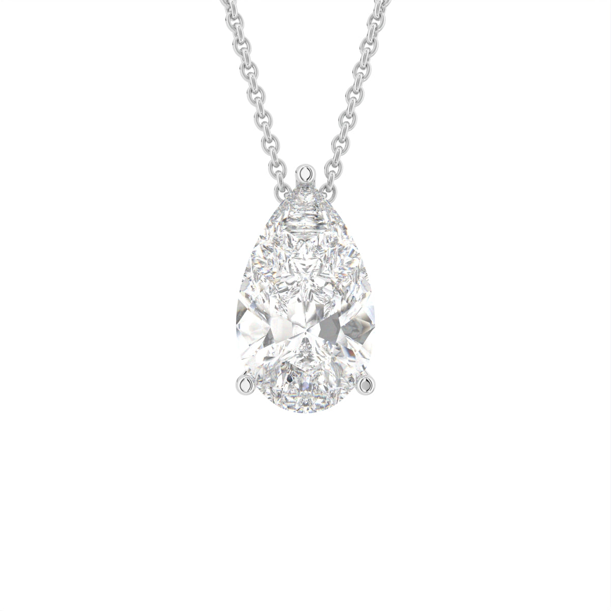 18K White Gold Solitaire Pear Diamond Pendant — FRONT