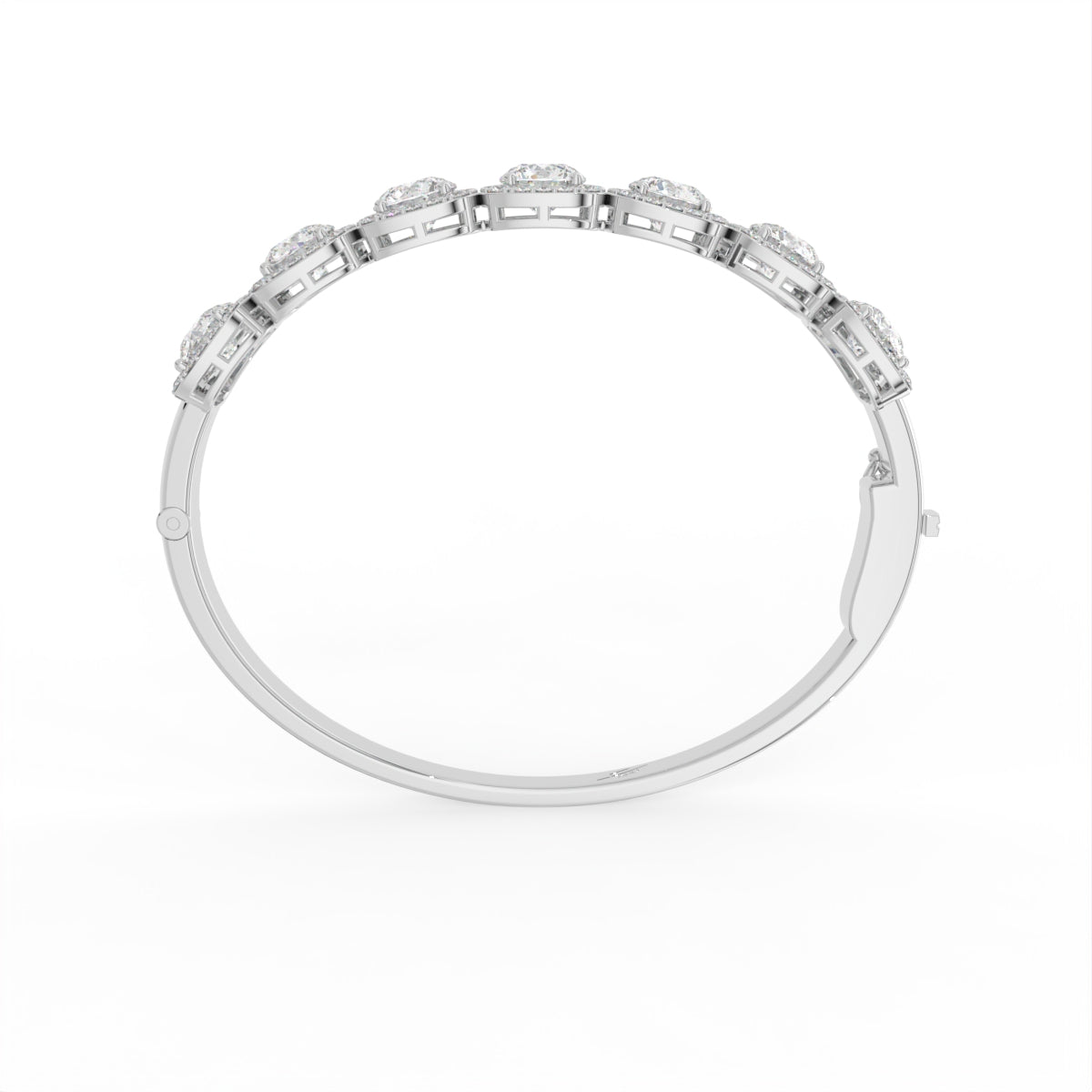 18K Halo Round Diamond Bangle — FRONT