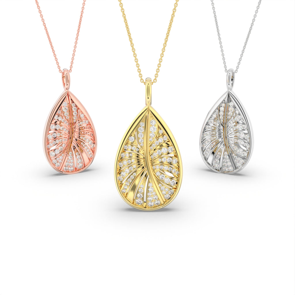 14K Rose Gold Floral Round Diamond Pendant — 3 COLOR