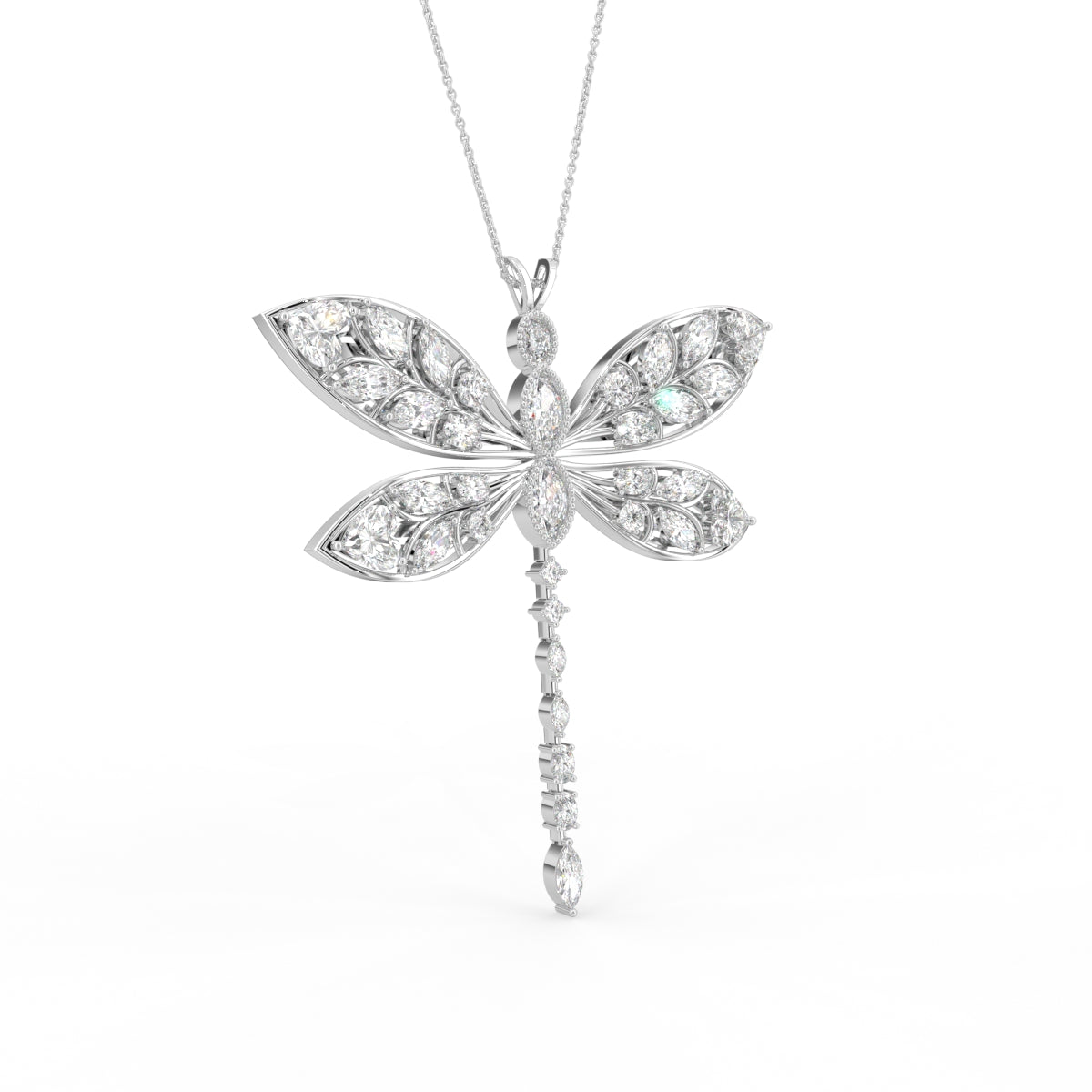 18K Dragonfly Marquise Diamond Pendant — 3D VIEW