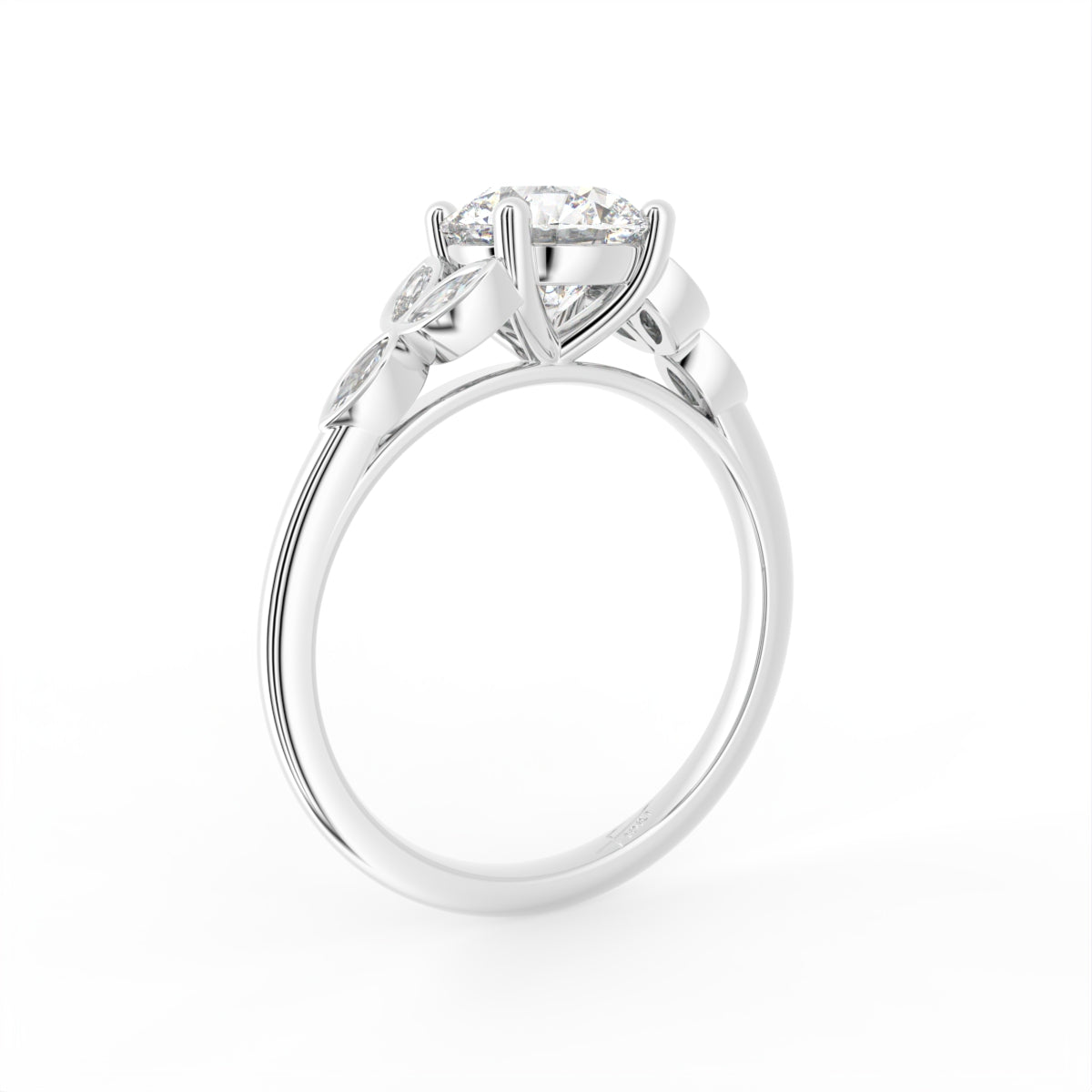 18K White Gold Round Diamond Ring — 3D VIEW