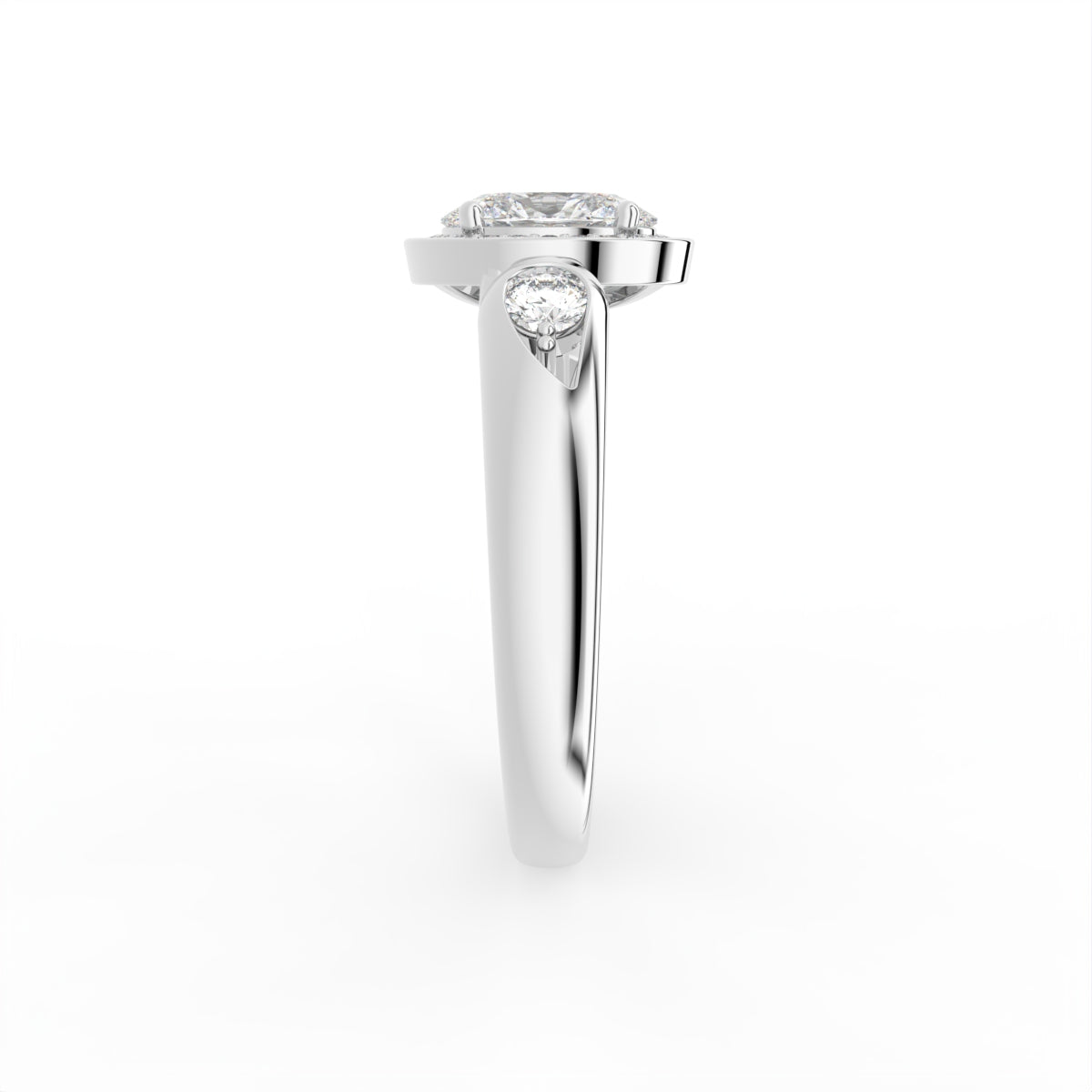 14K White Gold Halo Oval Diamond Ring — SIDE