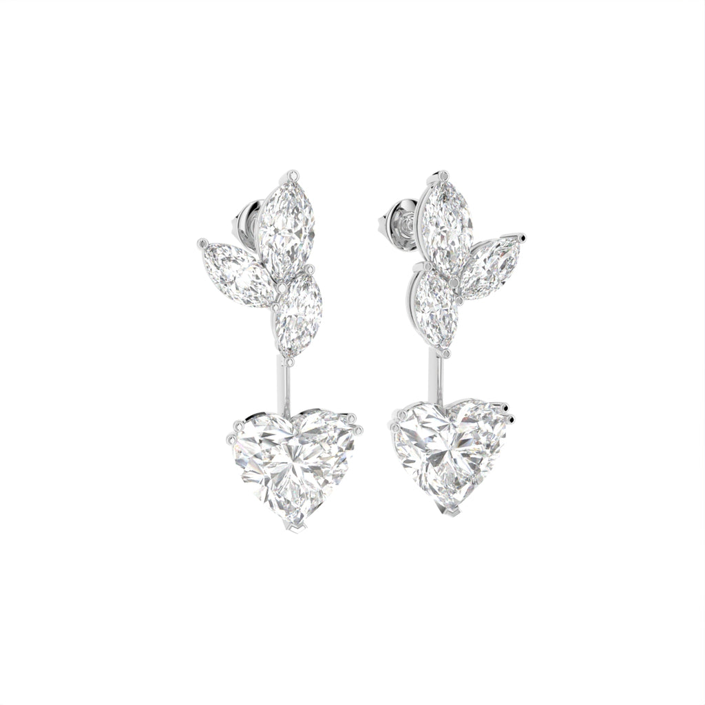 18K White Gold Heart Marquise Diamond Drop Earrings — 3D VIEW