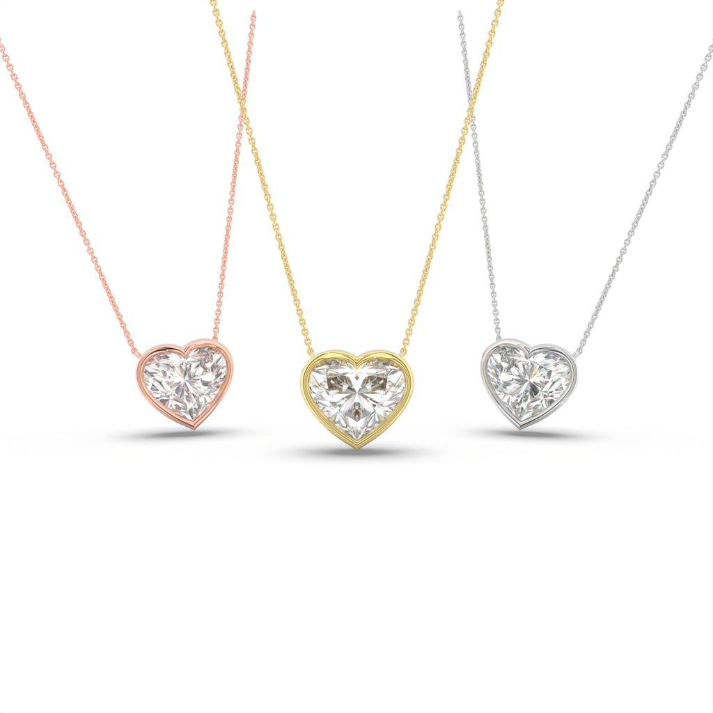 18K Heart Solitaire Diamond Pendant — 3 COLOR