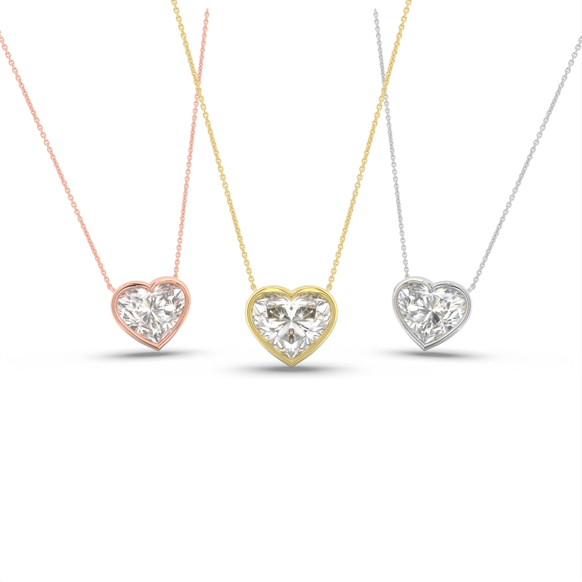 18K Heart Solitaire Diamond Pendant — 3 COLOR