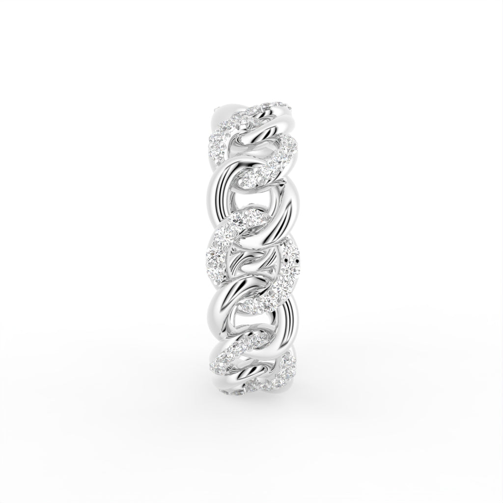 18K Yellow Gold Round Chain Link Diamond Ring — SIDE