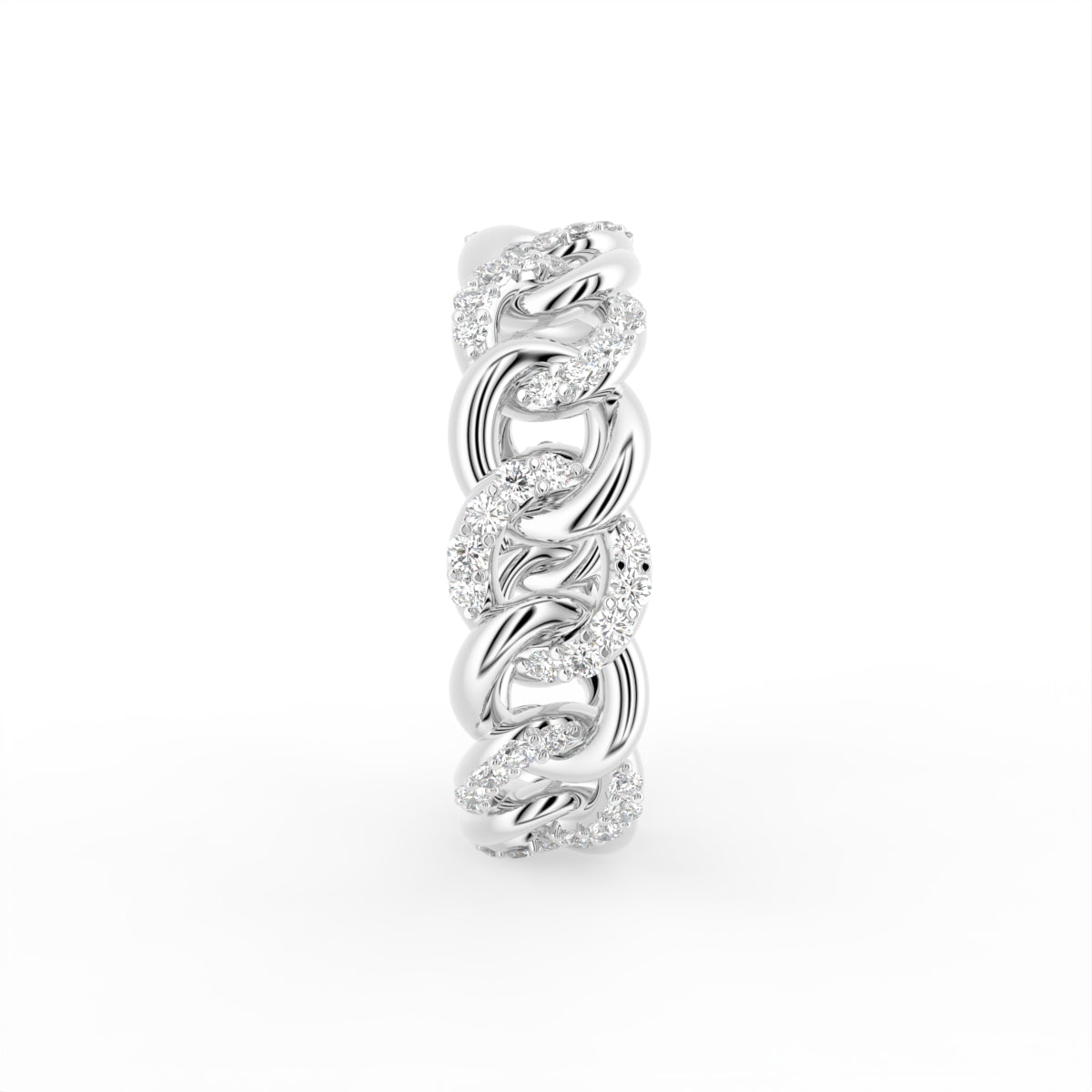 18K Yellow Gold Round Chain Link Diamond Ring — SIDE
