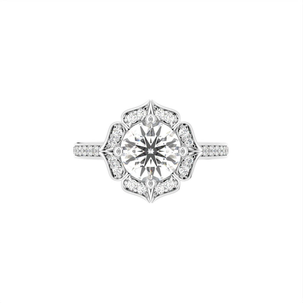 18K Halo Round Diamond Ring — TOP