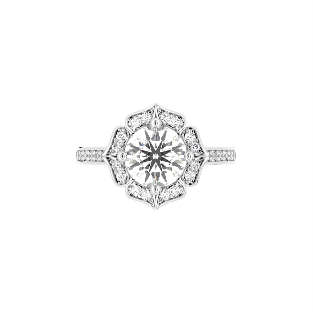 18K Halo Round Diamond Ring — TOP