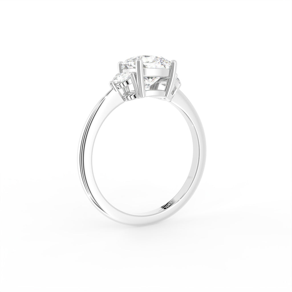vimg:FJ2377|vimg:FJ6978|18K White Gold Trilogy Cushion Diamond Ring — 3D VIEW