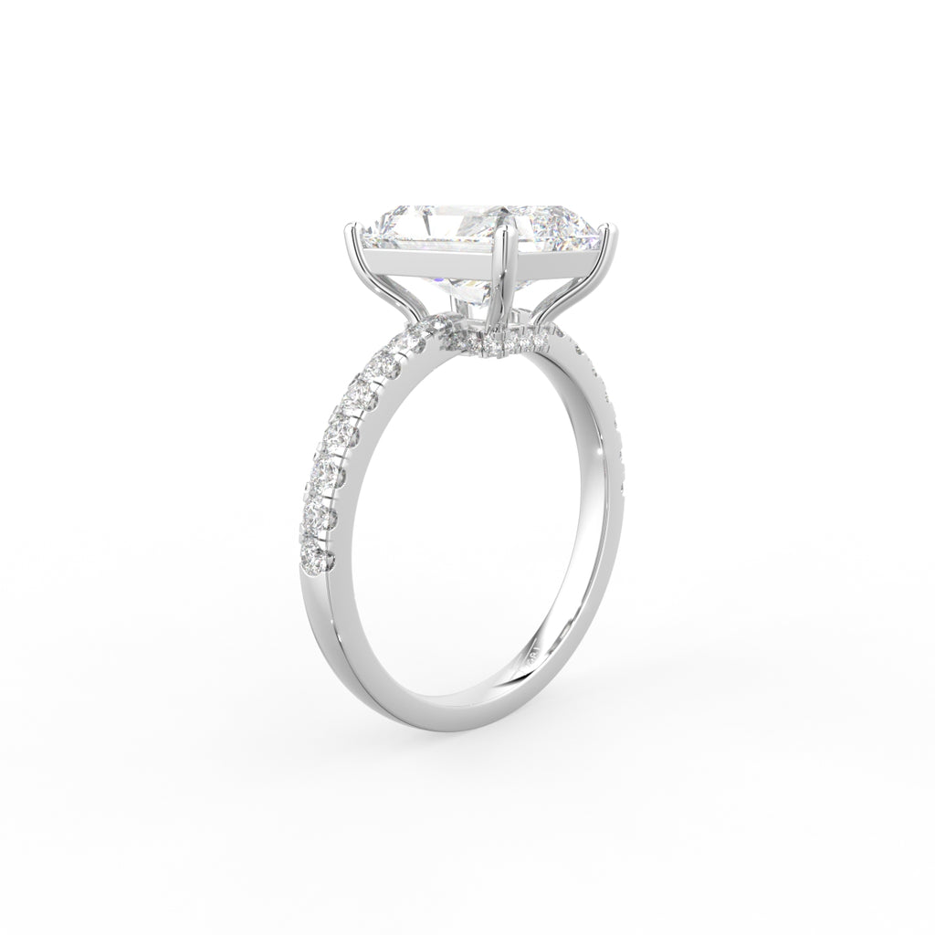 18K Solitaire Radiant Diamond Engagement Ring — 3D VIEW