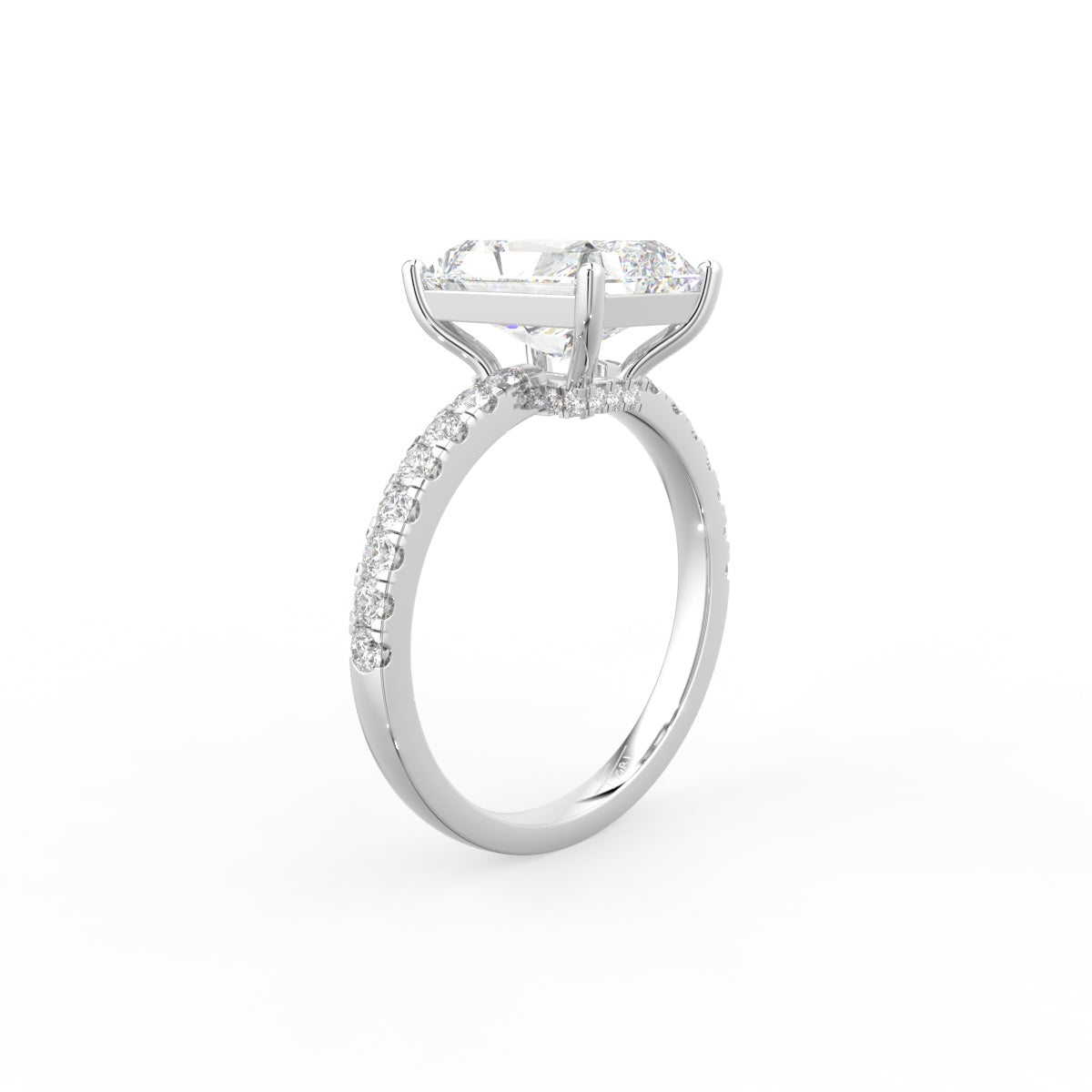 18K Solitaire Radiant Diamond Engagement Ring — 3D VIEW