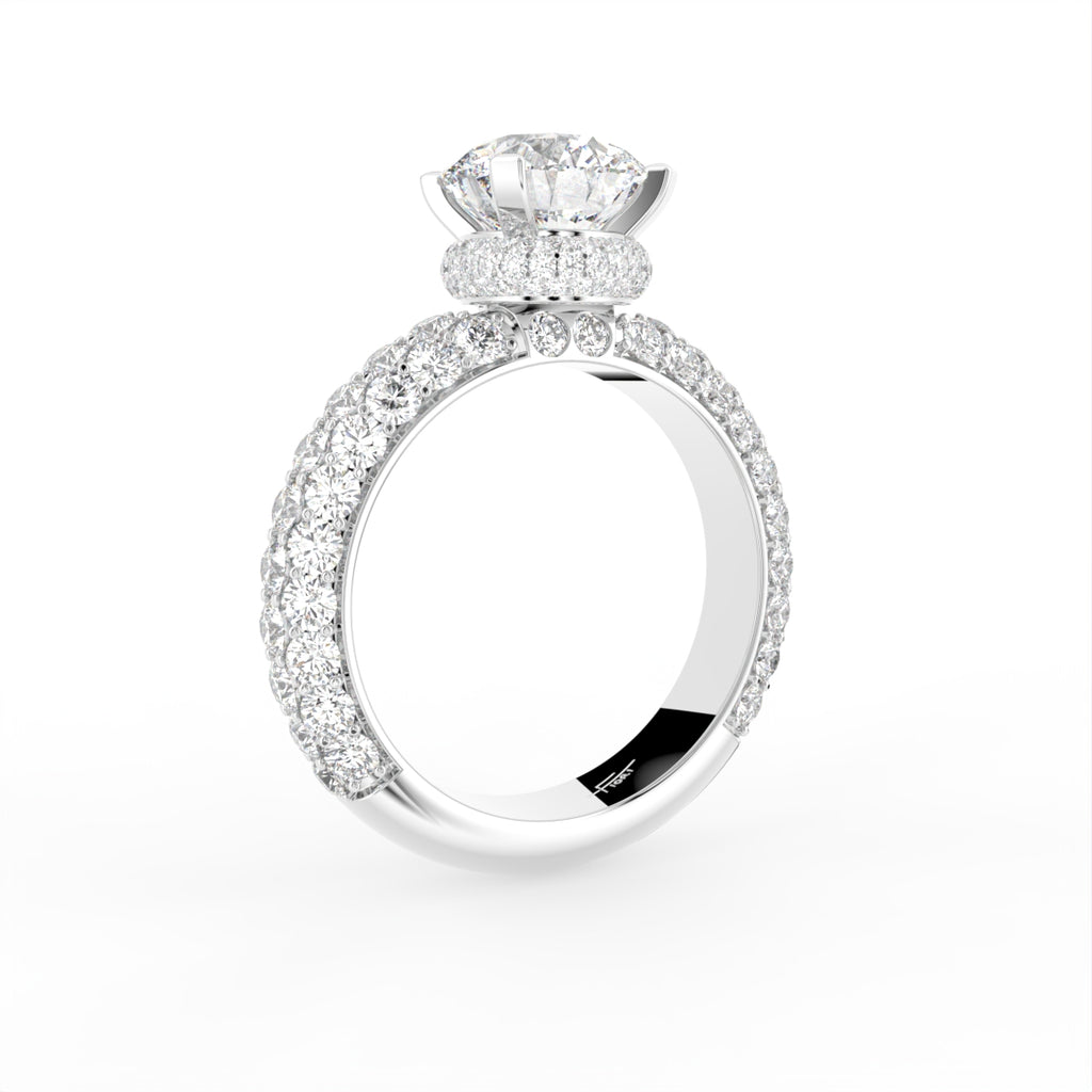 18K Halo Round Brilliant Diamond Engagement Ring — 3D VIEW