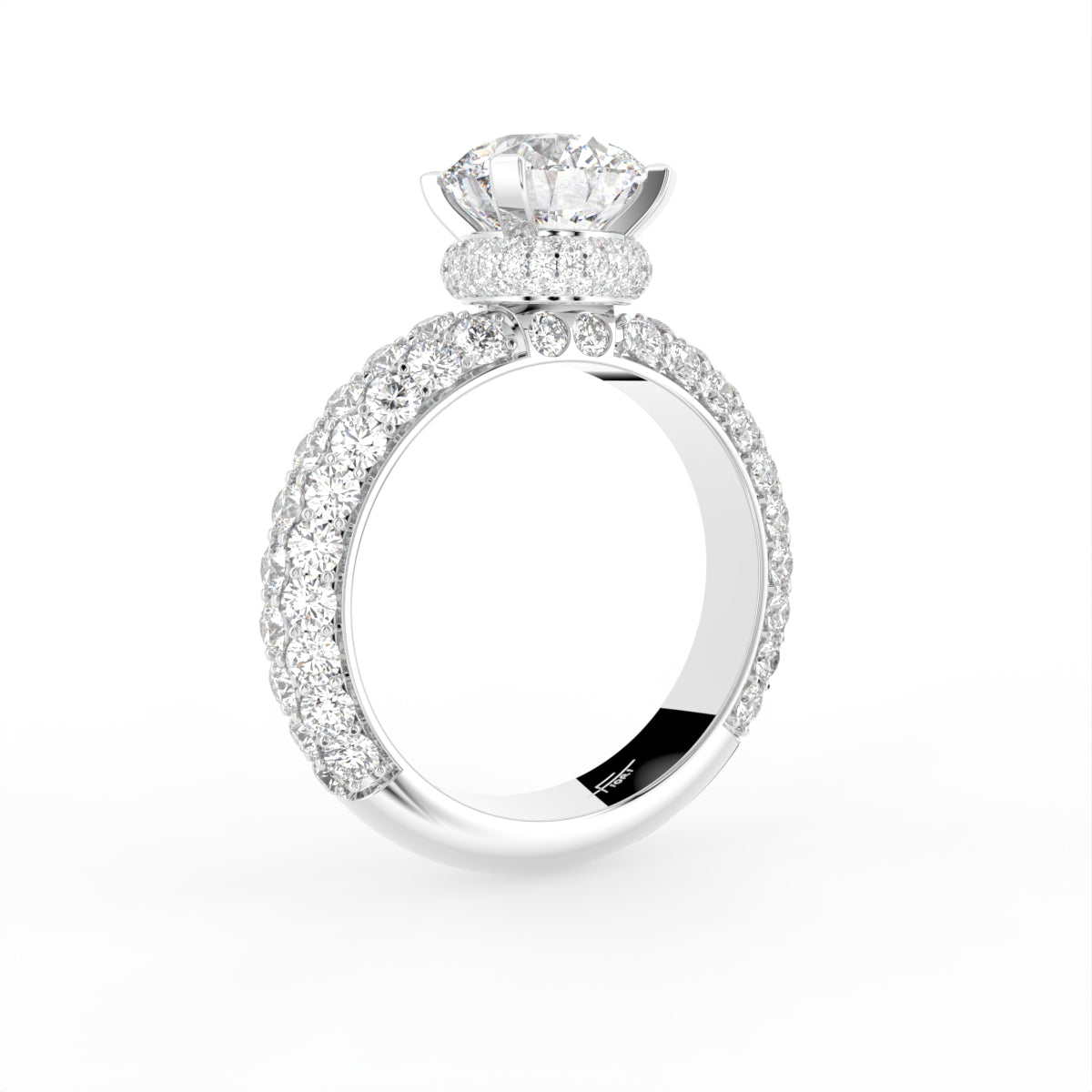 18K Halo Round Brilliant Diamond Engagement Ring — 3D VIEW