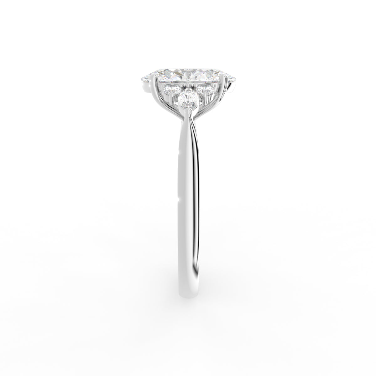 vimg:FJ6837|vimg:FJ6778|18K White Gold Solitaire Oval Diamond Engagement Ring — SIDE
